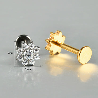 G23 Flowers CZ Stone Threadless Lip stud Labret Ear stud Piercing Jewelry