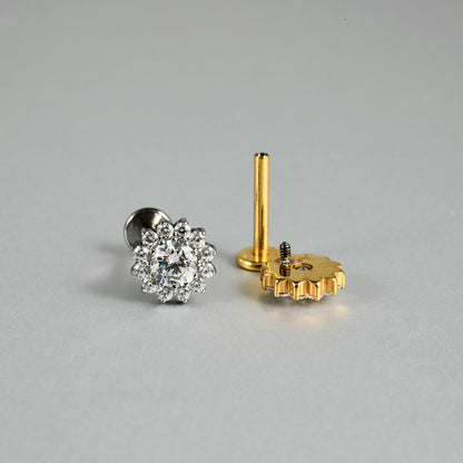 CZ Flower Leaf Stones paved Threadless Labret Ear stud