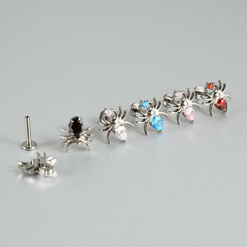 Black/Pink/Clear Zircon Spiders Threadless Ear stud Labret