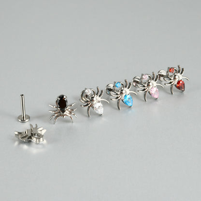 Black/Pink/Clear Zircon Spiders Threadless Ear stud Labret
