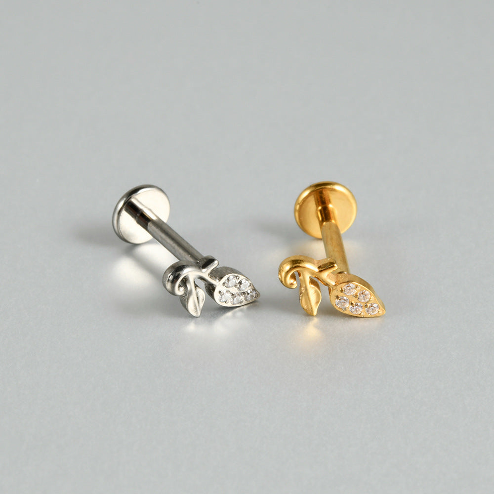 G23/F136 CZ Tree Leaf Threadless Flatback Lip stud Ear stud