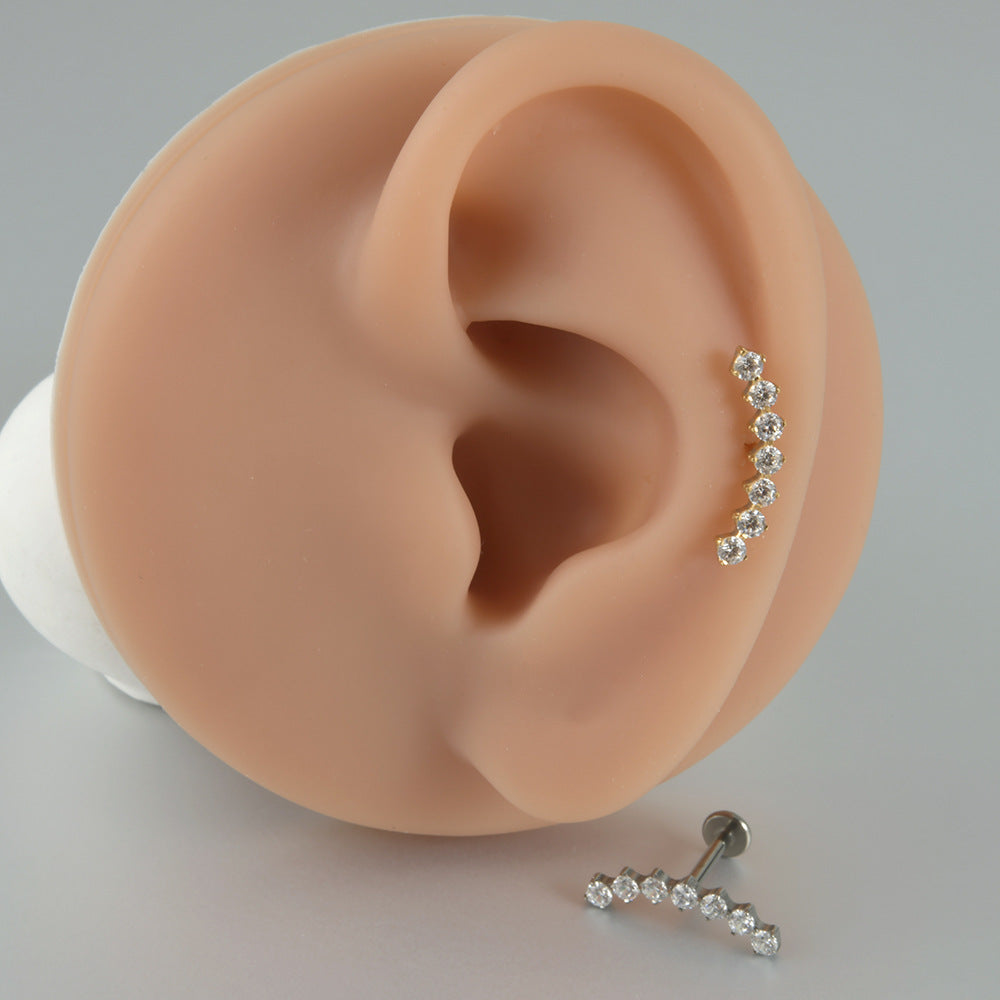 Big Long Seven / Nine Crystal stones Curved Threadless Tragus Ear Piercing
