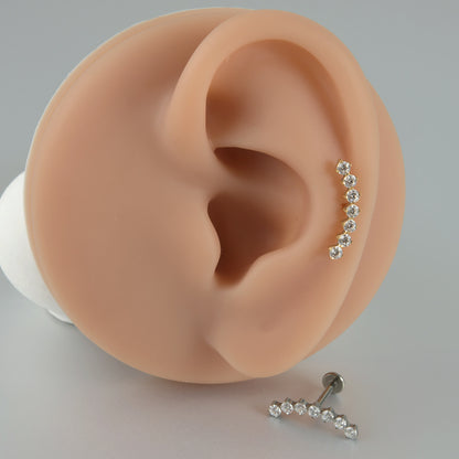 Big Long Seven / Nine Crystal stones Curved Threadless Tragus Ear Piercing