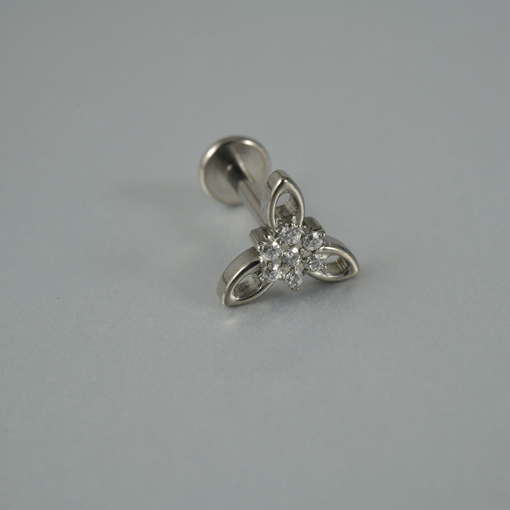 Triangle Flower Zircon Threadless Flatback Ear Stud Tragus piercing jewelry