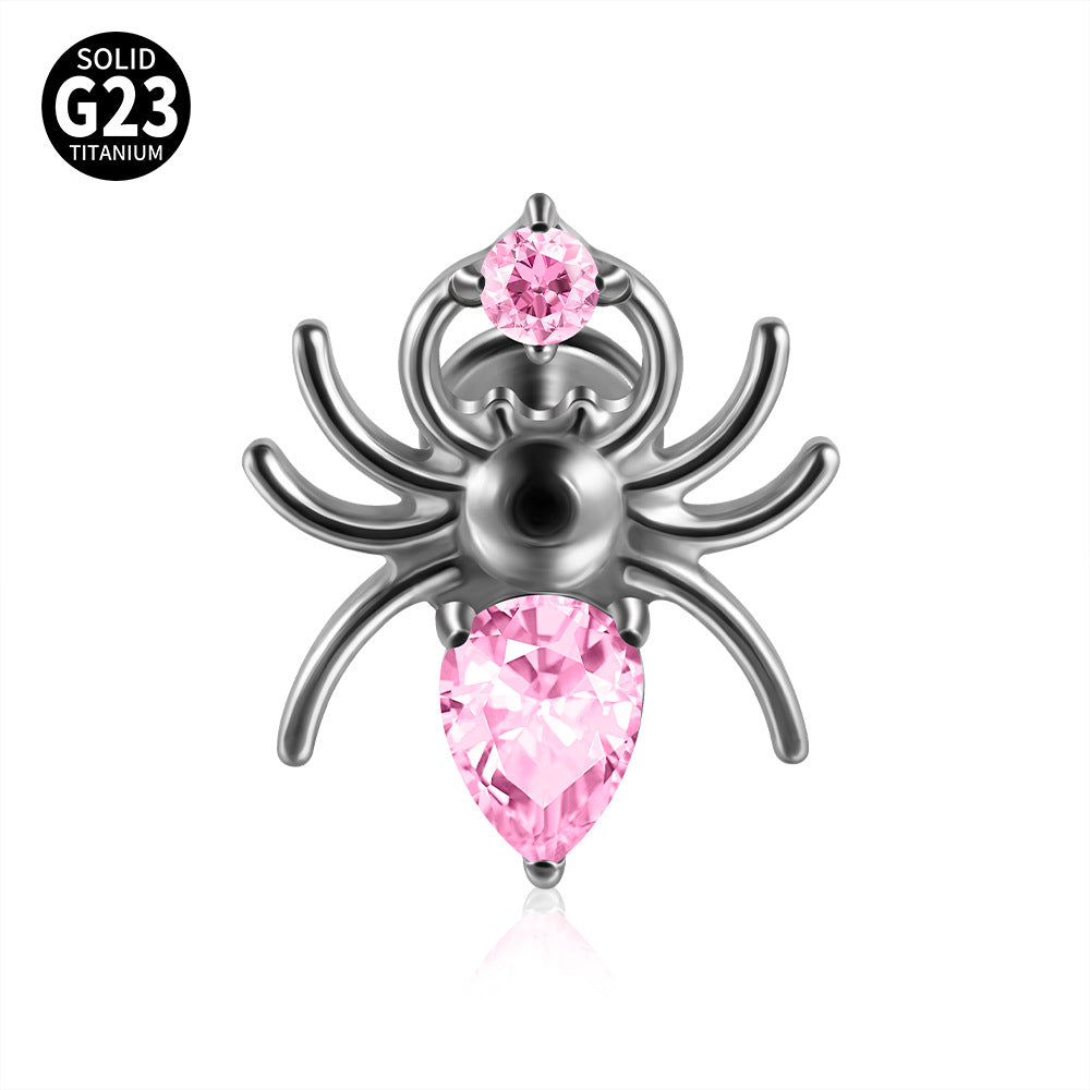 Black/Pink/Clear Zircon Spiders Threadless Ear stud Labret