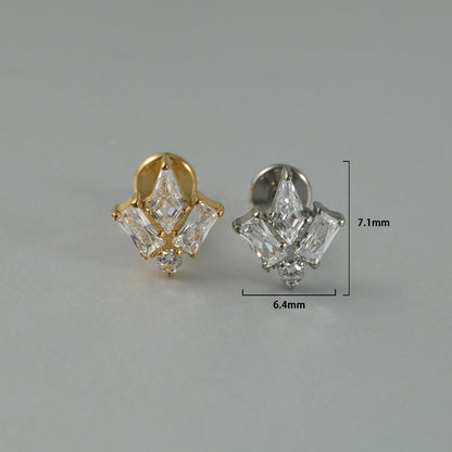 Square CZ Zircon stone Threadless flatback Lip stud Ear piercing