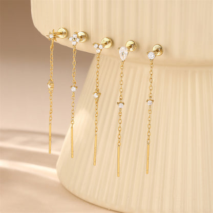 ASTM F136 Star/Moon Chain Tassel Threaded Cartilage Piercing Earrings Ear Studs
