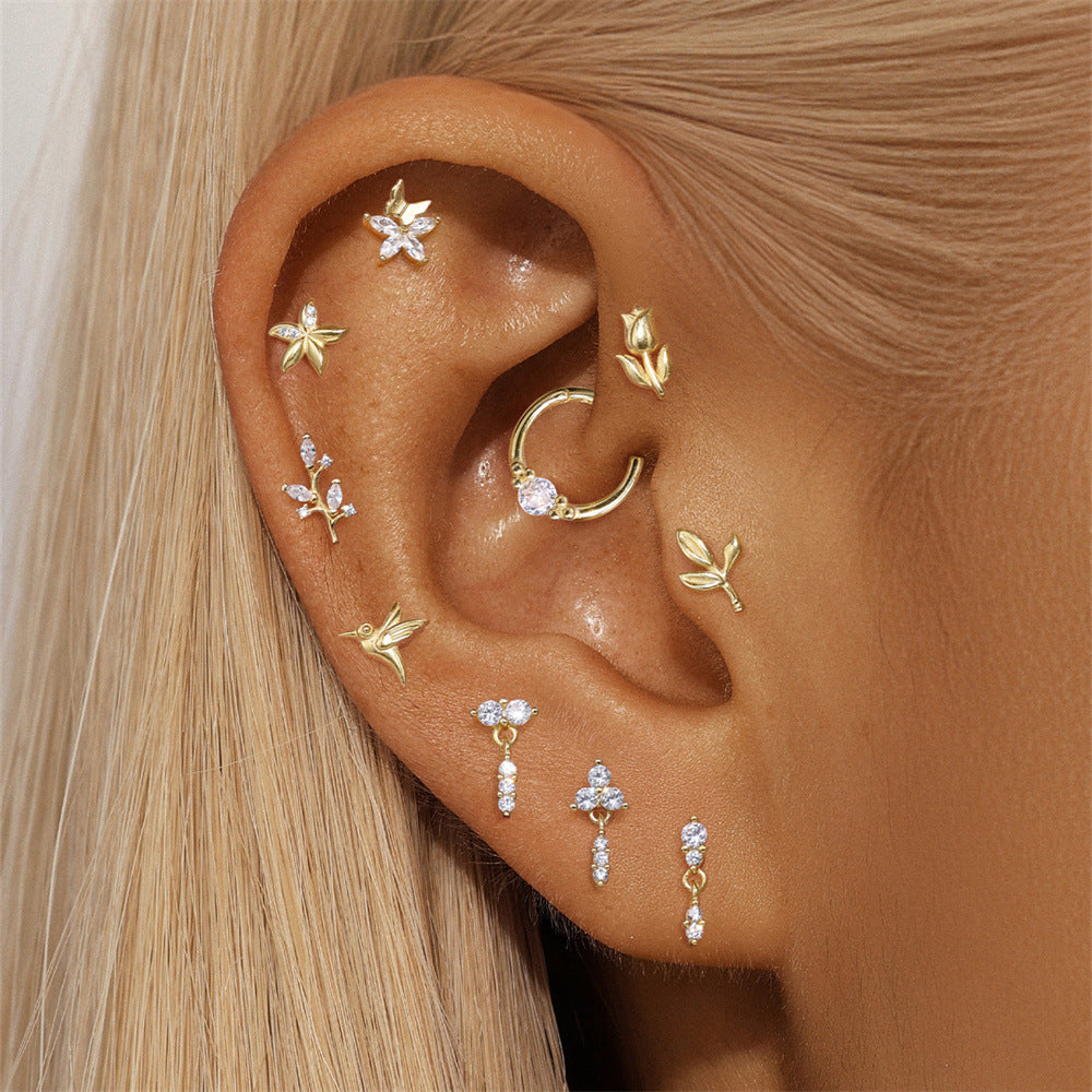 ASTM F136 Flower/ Woodpecker/Fish/Butterfly Flatback Cartilage Piercing Earrings