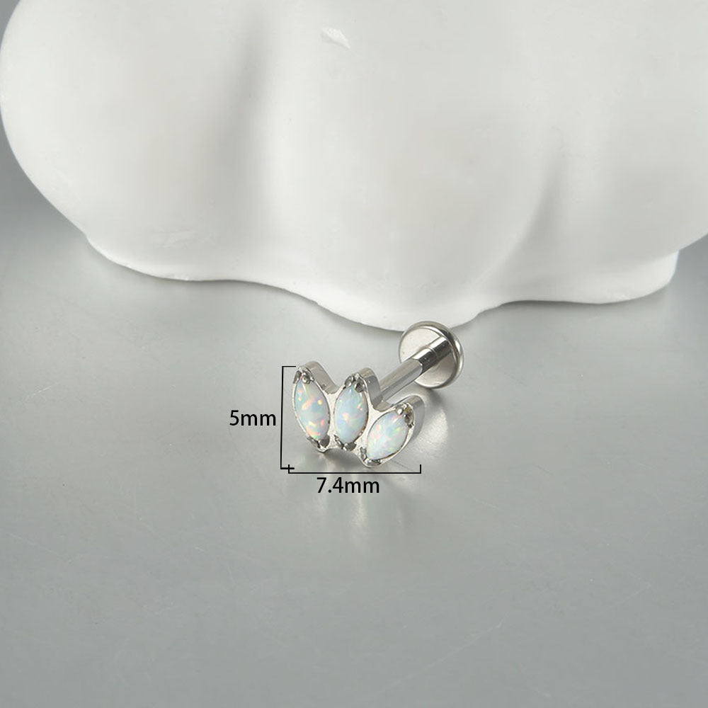 16G Opal Stone Crown Flower shape Labret Ear Piering