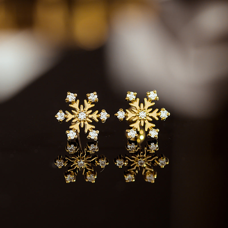 14K Yellow Gold Snowflake Moissanite Stud – Threaded Ball Back Piercing