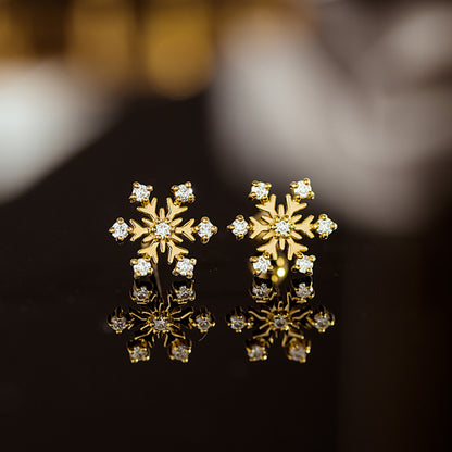 14K Yellow Gold Snowflake Moissanite Stud – Threaded Ball Back Piercing