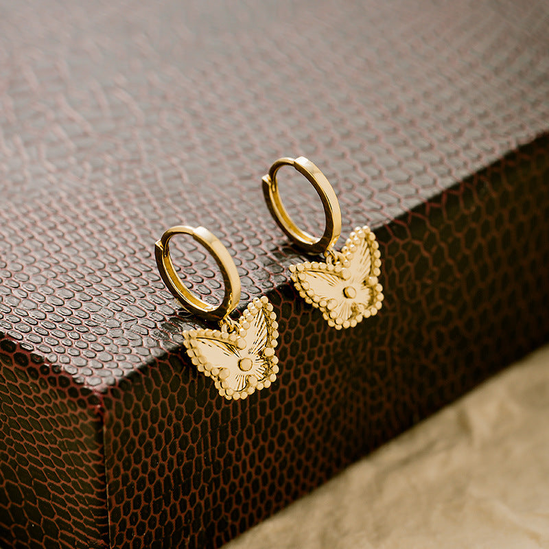 14K 18K Solid Gold Butterfly Pendant Hoops Earrings