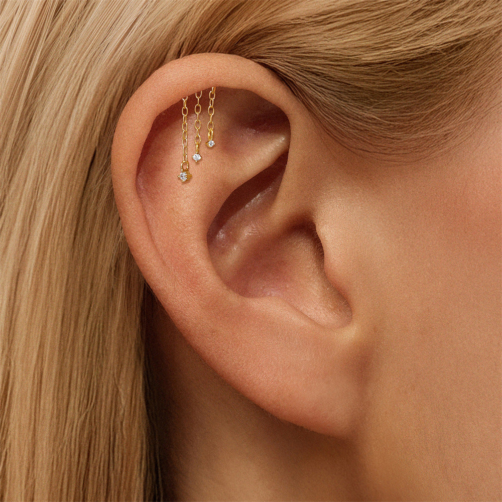 ASTM F136 Tassel Star  Moon Zircon Flat back threadless Cartilage Piercing Earring