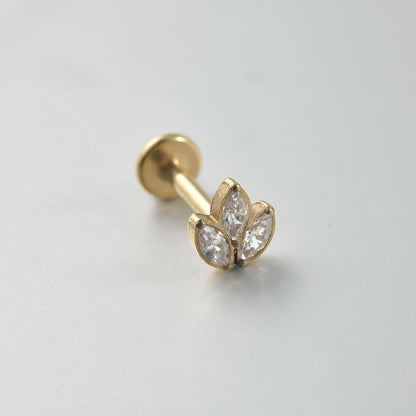 G23/F136 Crown 3 Zircon Threadless Flatback Labret Ear Piercing
