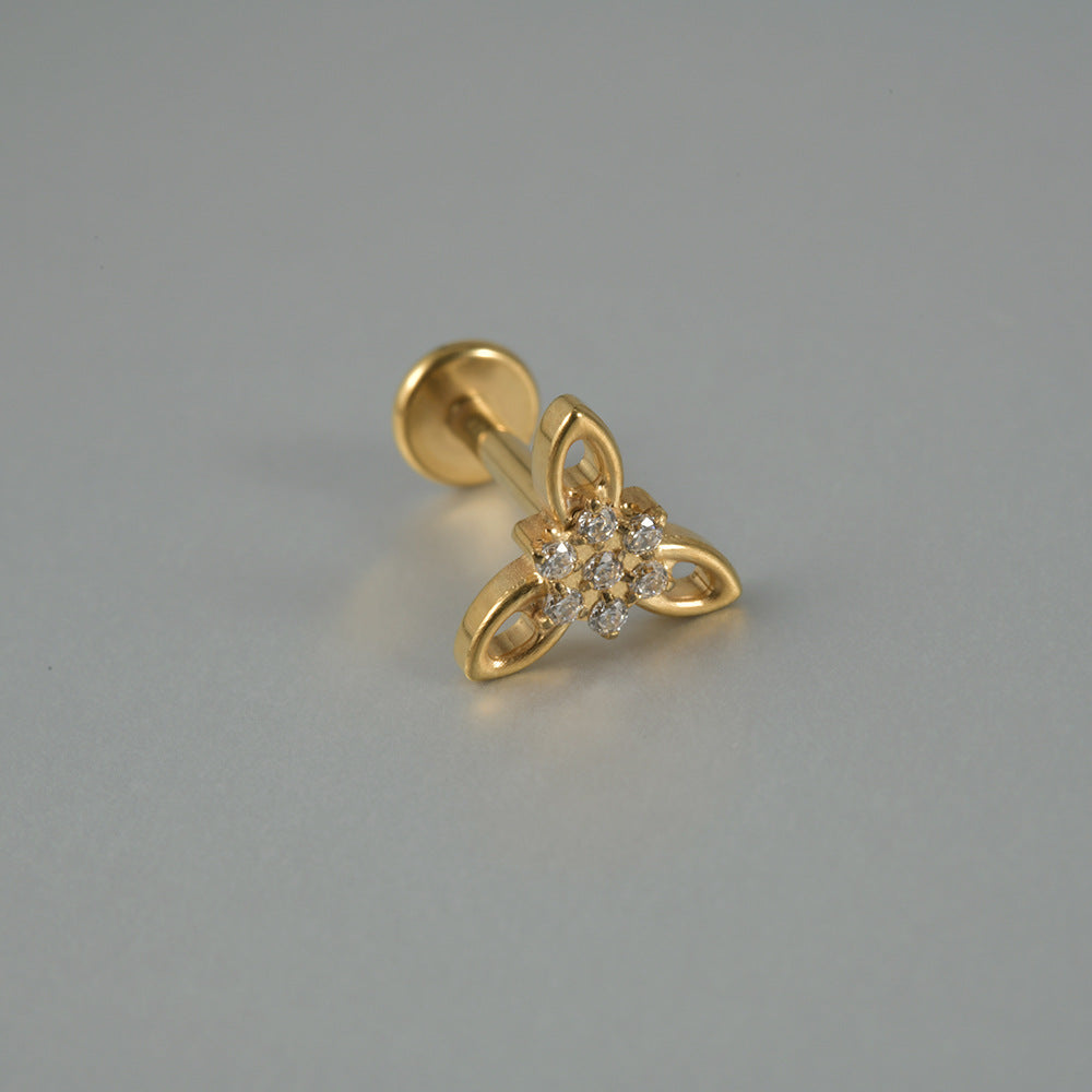Triangle Flower Zircon Threadless Flatback Ear Stud Tragus piercing jewelry
