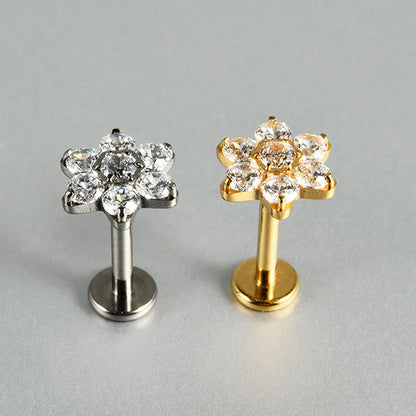 6 Zircon Flowers Flatback Labret Ear stud Piercing
