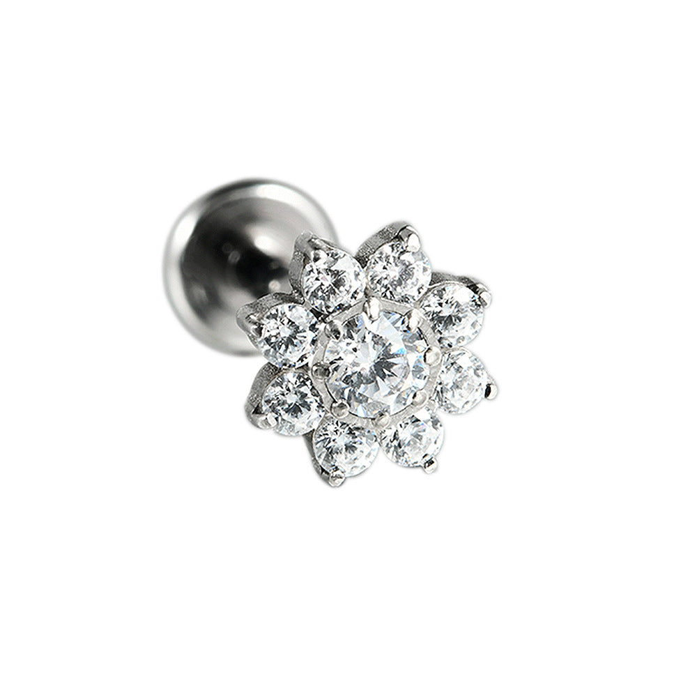 G23 Flowers CZ Stone Threadless Lip stud Labret Ear stud Piercing Jewelry
