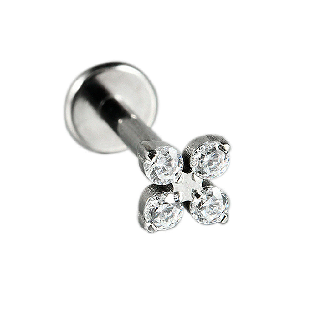 Four Leaf Flowers Flatback Threadless Labret Ear Piercing