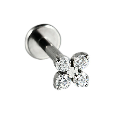 Four Leaf Flowers Flatback Threadless Labret Ear Piercing