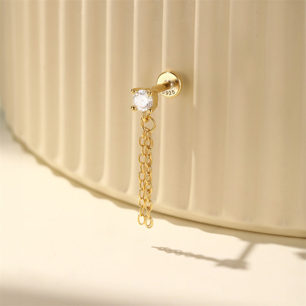 ASTM F136 Star/Moon Chain Tassel Threaded Cartilage Piercing Earrings Ear Studs