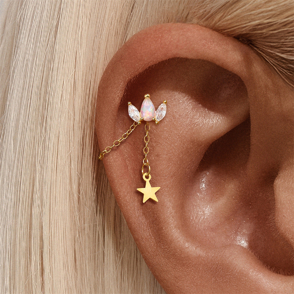 ASTM F136 Star Moon shapes Long Zircon titanium long pendant chain earrings accessories