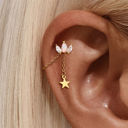 ASTM F136 Star Moon shapes Long Zircon titanium long pendant chain earrings accessories