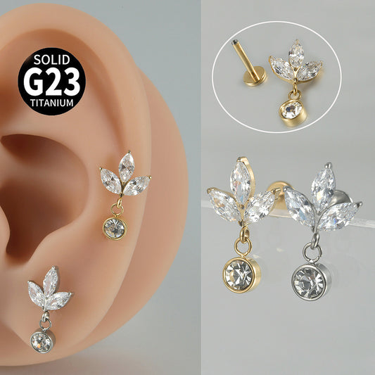 F136/G23 Three leaf pendant Drop Threadless Flatback Ear stud Tragus Labret