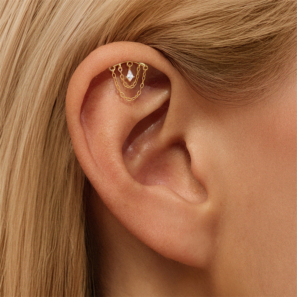 ASTM F136 Tassel Star  Moon Zircon Flat back threadless Cartilage Piercing Earring