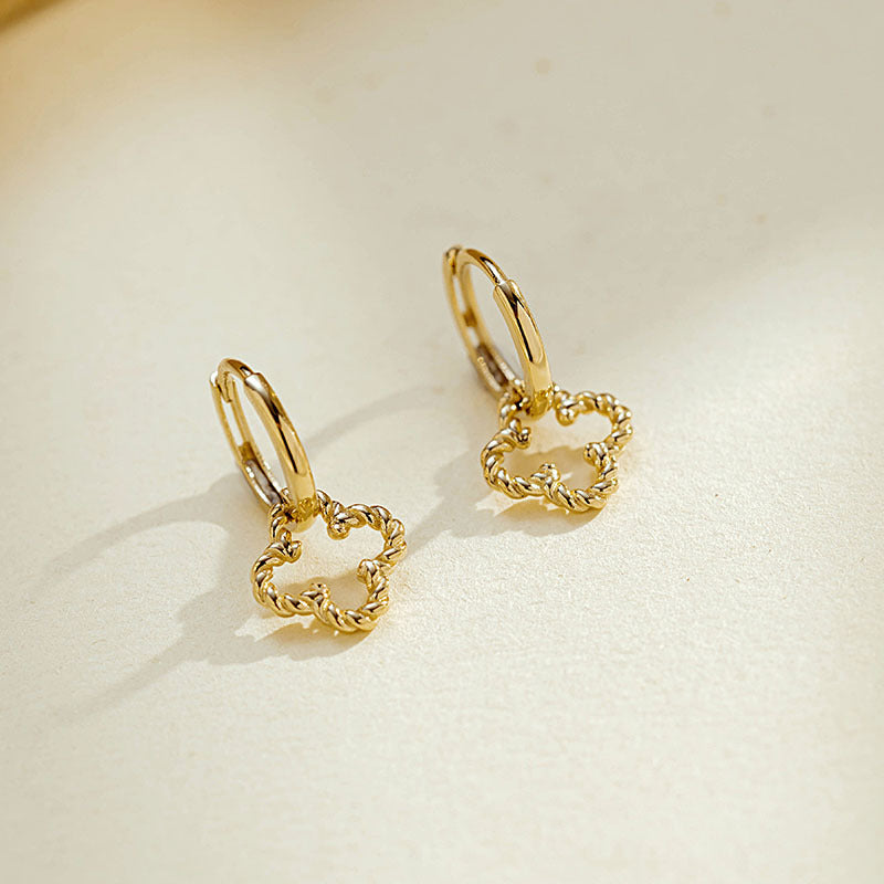 14K Solid Gold Four-Leaf Clover Huggie Drop Earrings – Lucky Charm Design