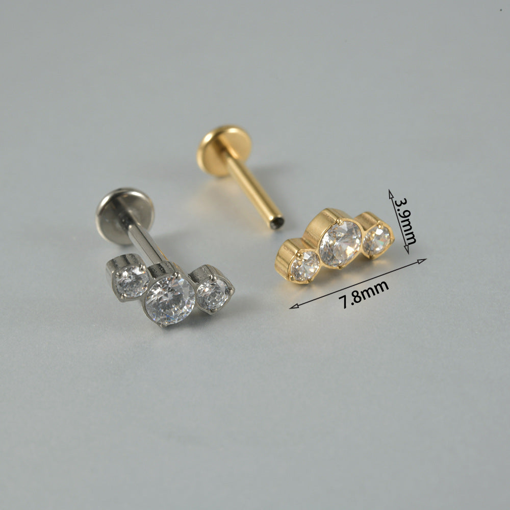 Three big round Zircon Threadless Ear stud Labret Piercing