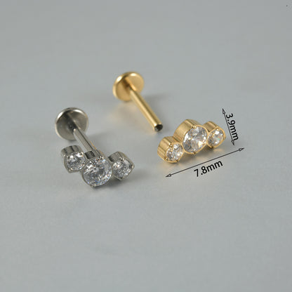 Three big round Zircon Threadless Ear stud Labret Piercing