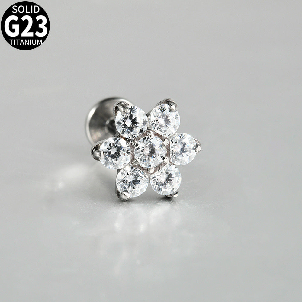 6 Zircon Flowers Flatback Labret Ear stud Piercing
