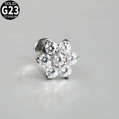 6 Zircon Flowers Flatback Labret Ear stud Piercing
