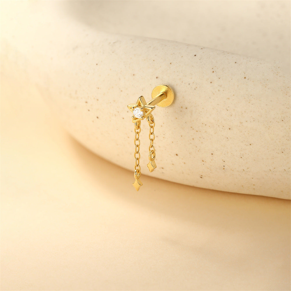 ASTM F136 Star/Moon Chain Tassel Threaded Cartilage Piercing Earrings Ear Studs