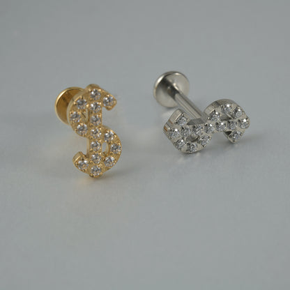 G23/F136 US DOLLAR Shape Zircon Sign Threadless Flatback Rook Ear Piercing