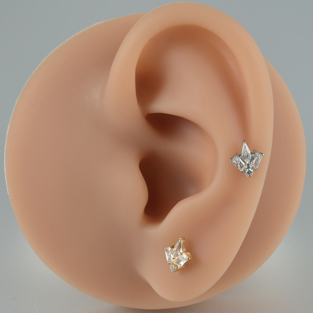 Square CZ Zircon stone Threadless flatback Lip stud Ear piercing