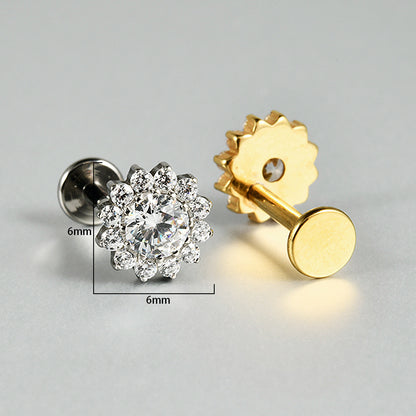 CZ Flower Leaf Stones paved Threadless Labret Ear stud