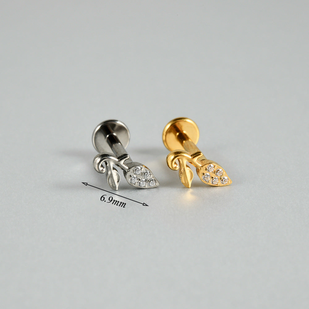 G23/F136 CZ Tree Leaf Threadless Flatback Lip stud Ear stud