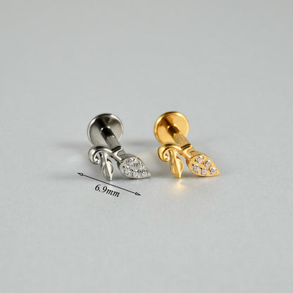 G23/F136 CZ Tree Leaf Threadless Flatback Lip stud Ear stud