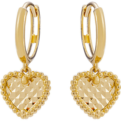 14K Solid Gold Heart Pendant Drop Hoop Earrings – Engraved Gift Jewelry for Women