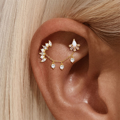ASTM F136 Long chain rhinestones cartilage tassel dangle piercing earrings accessories