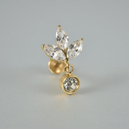 F136/G23 Three leaf pendant Drop Threadless Flatback Ear stud Tragus Labret