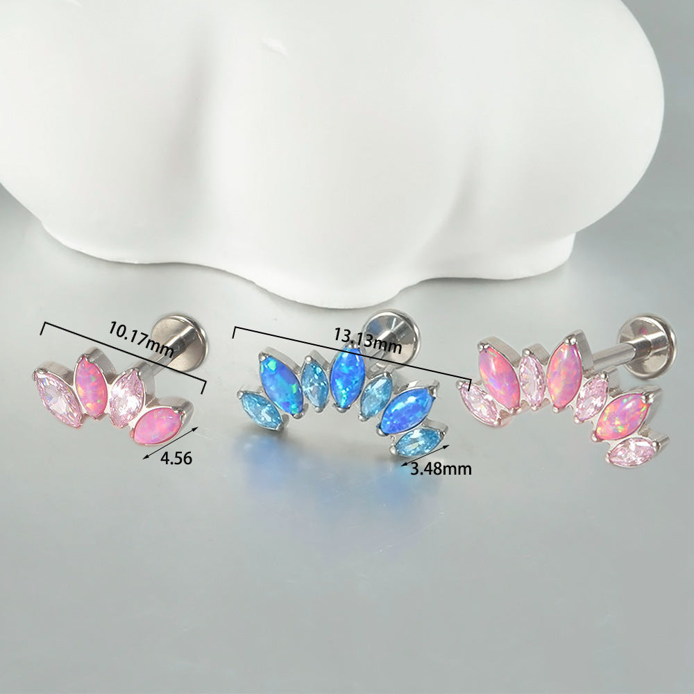16G Opal Stone Crown Flower shape Labret Ear Piering