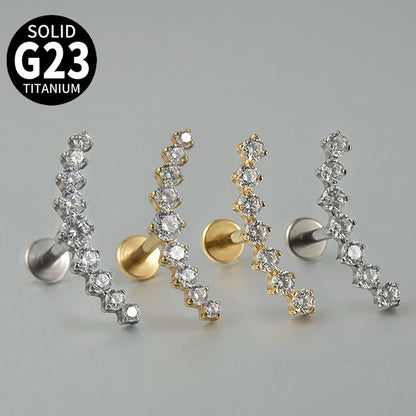 Big Long Seven / Nine Crystal stones Curved Threadless Tragus Ear Piercing
