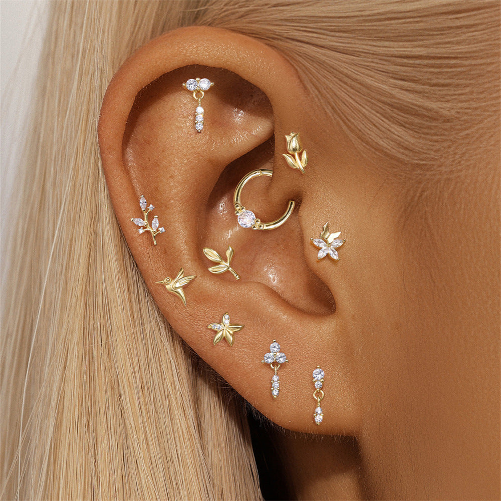 ASTM F136 Flower/ Woodpecker/Fish/Butterfly Flatback Cartilage Piercing Earrings