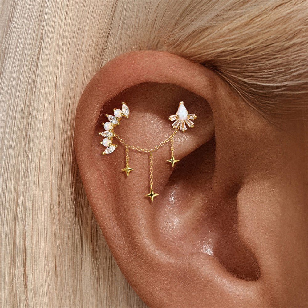 ASTM F136 Long chain rhinestones cartilage tassel dangle piercing earrings accessories