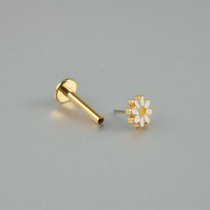 18G Daisy Flower Titanium Push-in Ear Labret Pin Piercing