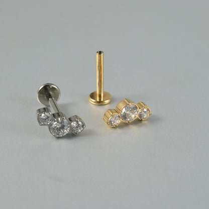 Three big round Zircon Threadless Ear stud Labret Piercing