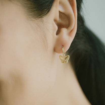 14K 18K Solid Gold Butterfly Pendant Hoops Earrings