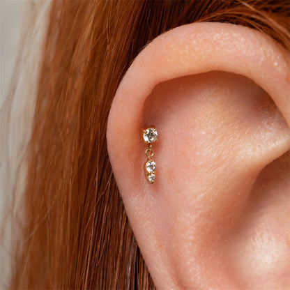 ASTM F136 Multi-Layer pendant zircon heart shape flatback ear Piercing Earring stud